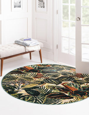 Multicolor 7' x 7' Blossom Round Area Rug 100% Polypropylene With Cotton Backing Easy Clean Colorful Blooming Blossoming Flower Floral Plant Carpet for Living Dining Room Office Dorms for Sale at Rug Engine