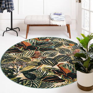 Multicolor 5' 3 x 5' 3 Blossom Round Area Rug 100% Polypropylene With Cotton Backing Easy Clean Colorful Blooming Blossoming Flower Floral Plant Carpet for Living Dining Room Office Dorms for Sale at Rug Engine