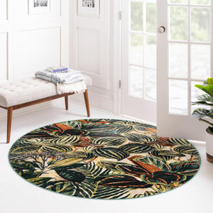 Multicolor 5' 3 x 5' 3 Blossom Round Area Rug 100% Polypropylene With Cotton Backing Easy Clean Colorful Blooming Blossoming Flower Floral Plant Carpet for Living Dining Room Office Dorms for Sale at Rug Engine