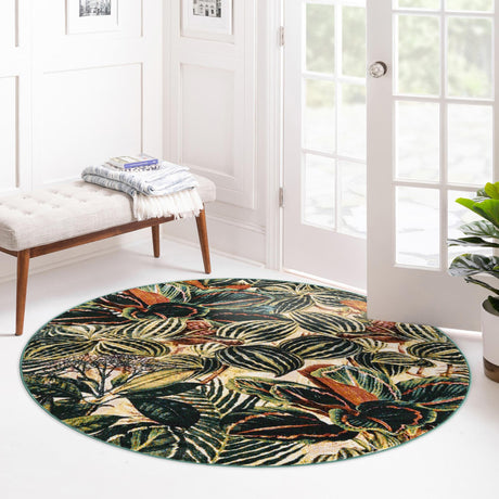 Multicolor 5' 3 x 5' 3 Blossom Round Area Rug 100% Polypropylene With Cotton Backing Easy Clean Colorful Blooming Blossoming Flower Floral Plant Carpet for Living Dining Room Office Dorms for Sale at Rug Engine