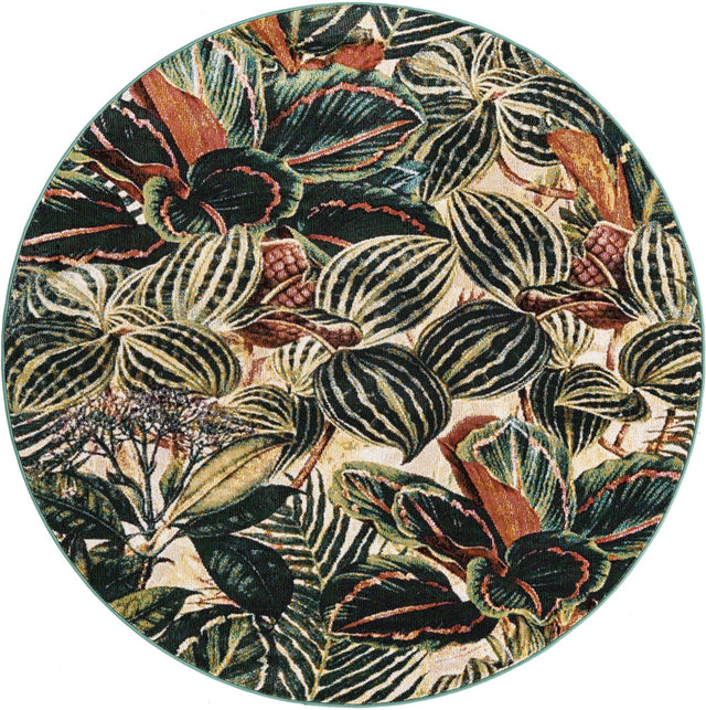Multicolor 5' 3 x 5' 3 Blossom Round Area Rug 100% Polypropylene With Cotton Backing Easy Clean Colorful Blooming Blossoming Flower Floral Plant Carpet for Living Dining Room Office Dorms for Sale at Rug Engine
