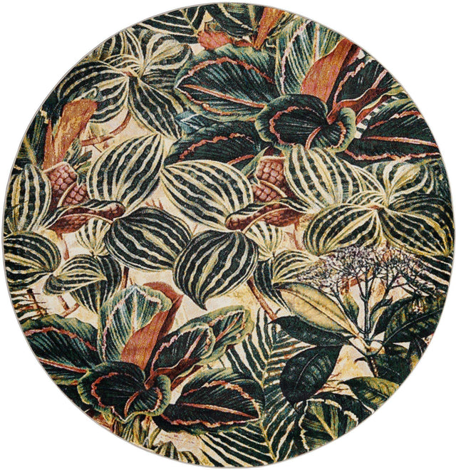 Multicolor 7' x 7' Blossom Round Area Rug 100% Polypropylene With Cotton Backing Easy Clean Colorful Blooming Blossoming Flower Floral Plant Carpet for Living Dining Room Office Dorms for Sale at Rug Engine