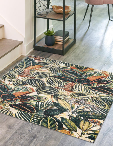 Multicolor 7' 10 x 7' 10 Blossom Square Area Rug 100% Polypropylene With Cotton Backing Easy Clean Colorful Blooming Blossoming Flower Floral Plant Carpet for Living Dining Room Office Dorms for Sale at Rug Engine