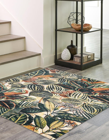 Multicolor 10' x 10' Blossom Square Area Rug 100% Polypropylene With Cotton Backing Easy Clean Colorful Blooming Blossoming Flower Floral Plant Carpet for Living Dining Room Office Dorms for Sale at Rug Engine