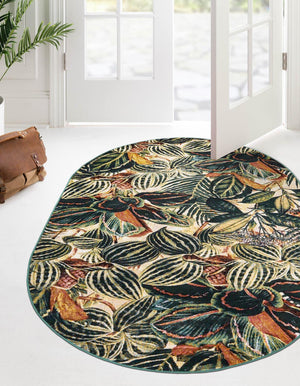 Multicolor 4' x 6' Blossom Oval Area Rug 100% Polypropylene With Cotton Backing Easy Clean Colorful Blooming Blossoming Flower Floral Plant Carpet for Living Dining Room Office Dorms for Sale at Rug Engine