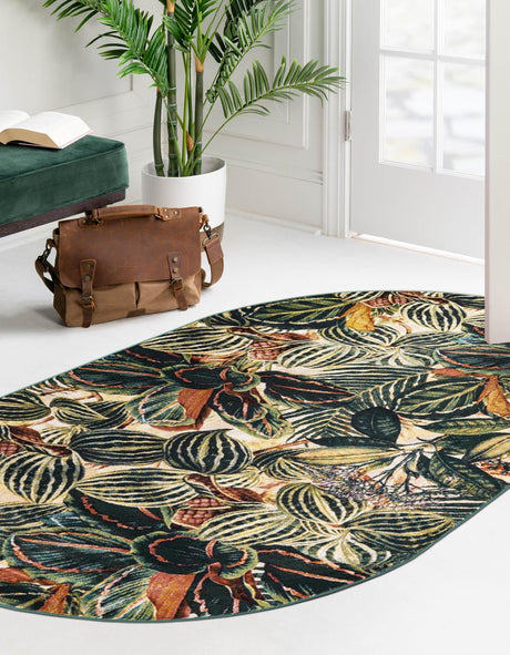 Multicolor 5' 3 x 7' 10 Blossom Oval Area Rug 100% Polypropylene With Cotton Backing Easy Clean Colorful Blooming Blossoming Flower Floral Plant Carpet for Living Dining Room Office Dorms for Sale at Rug Engine