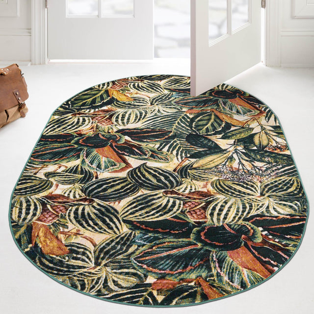 Multicolor 7' 10 x 10' Blossom Oval Area Rug 100% Polypropylene With Cotton Backing Easy Clean Colorful Blooming Blossoming Flower Floral Plant Carpet for Living Dining Room Office Dorms for Sale at Rug Engine