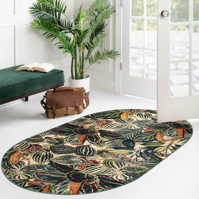 Multicolor 5' 3 x 7' 10 Blossom Oval Area Rug 100% Polypropylene With Cotton Backing Easy Clean Colorful Blooming Blossoming Flower Floral Plant Carpet for Living Dining Room Office Dorms for Sale at Rug Engine