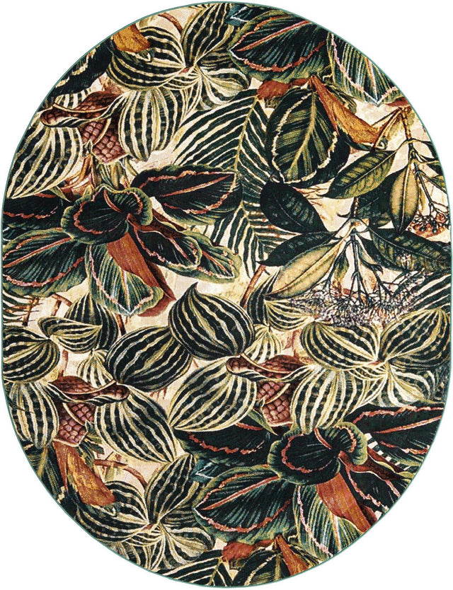 Multicolor 7' 10 x 10' Blossom Oval Area Rug 100% Polypropylene With Cotton Backing Easy Clean Colorful Blooming Blossoming Flower Floral Plant Carpet for Living Dining Room Office Dorms for Sale at Rug Engine