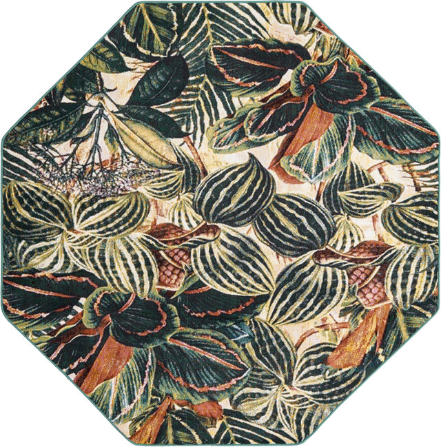 Multicolor 6' x 6' Blossom Octagon Area Rug 100% Polypropylene With Cotton Backing Easy Clean Colorful Blooming Blossoming Flower Floral Plant Carpet for Living Dining Room Office Dorms for Sale at Rug Engine