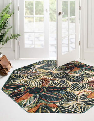 Multicolor 6' x 6' Blossom Octagon Area Rug 100% Polypropylene With Cotton Backing Easy Clean Colorful Blooming Blossoming Flower Floral Plant Carpet for Living Dining Room Office Dorms for Sale at Rug Engine