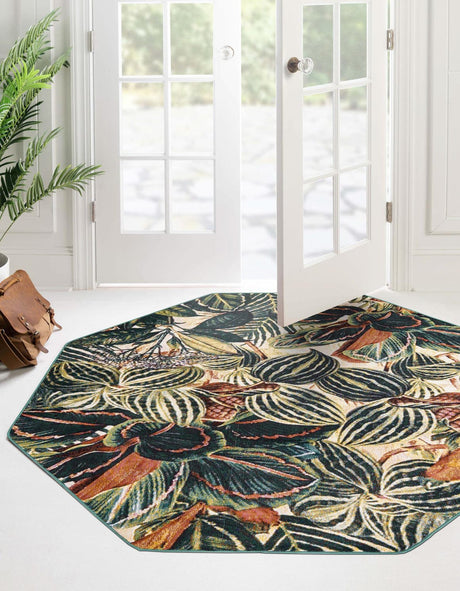 Multicolor 6' x 6' Blossom Octagon Area Rug 100% Polypropylene With Cotton Backing Easy Clean Colorful Blooming Blossoming Flower Floral Plant Carpet for Living Dining Room Office Dorms for Sale at Rug Engine