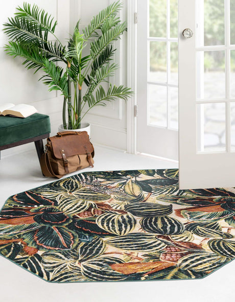 Multicolor 6' x 6' Blossom Octagon Area Rug 100% Polypropylene With Cotton Backing Easy Clean Colorful Blooming Blossoming Flower Floral Plant Carpet for Living Dining Room Office Dorms for Sale at Rug Engine