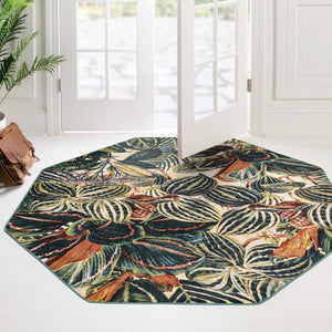 Multicolor 6' x 6' Blossom Octagon Area Rug 100% Polypropylene With Cotton Backing Easy Clean Colorful Blooming Blossoming Flower Floral Plant Carpet for Living Dining Room Office Dorms for Sale at Rug Engine