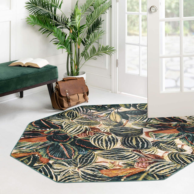 Multicolor 6' x 6' Blossom Octagon Area Rug 100% Polypropylene With Cotton Backing Easy Clean Colorful Blooming Blossoming Flower Floral Plant Carpet for Living Dining Room Office Dorms for Sale at Rug Engine