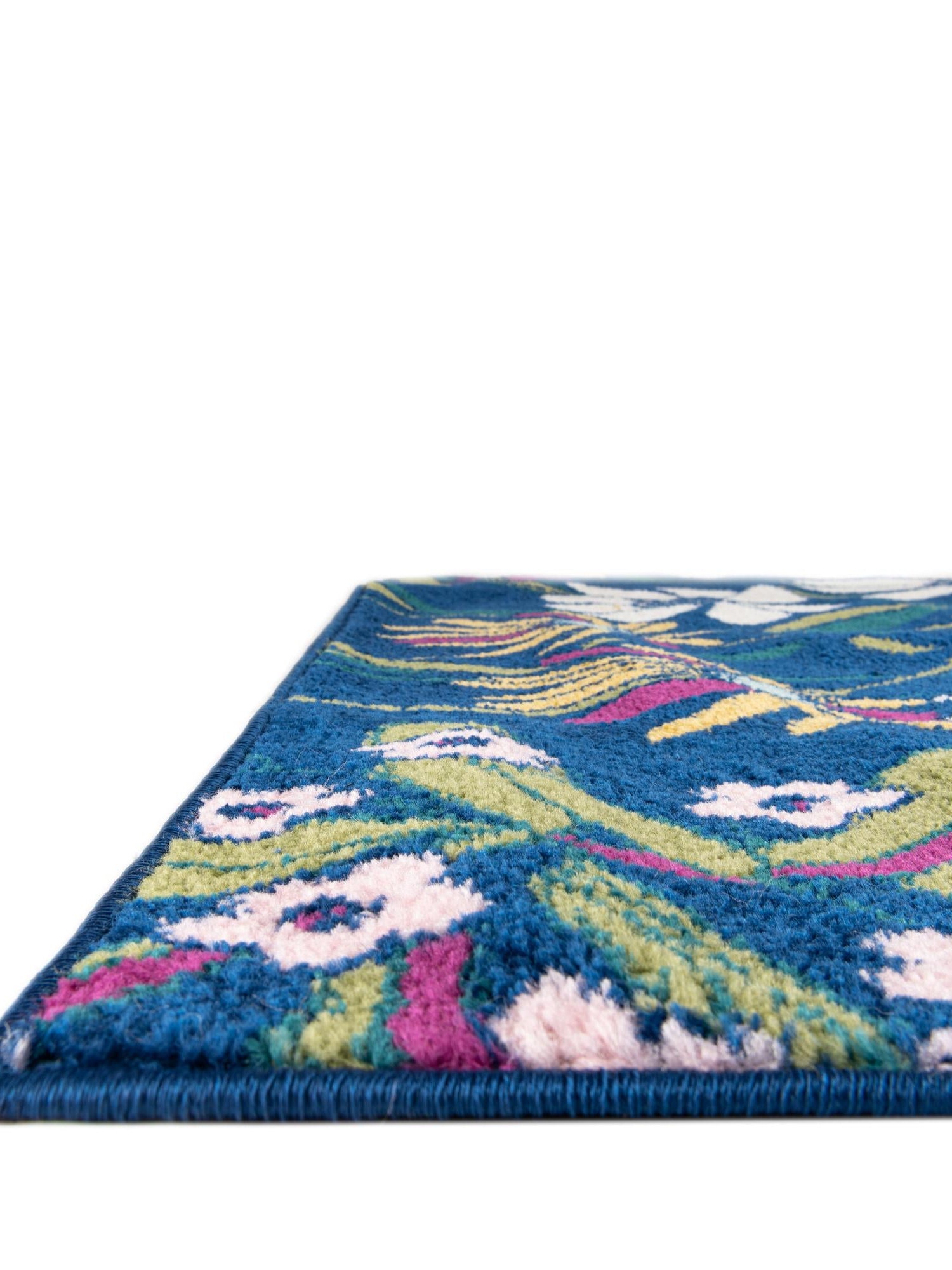 Navy Blue 7' 10 x 11' Bloom Rectangle Area Rug 100% Polypropylene With Cotton Backing Easy Clean Colorful Blooming Flower Floral Carpet for Living Dining Room Office Dorms for Sale at Rug Engine