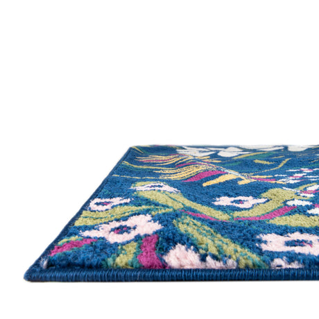 Navy Blue 7' 10 x 11' Bloom Rectangle Area Rug 100% Polypropylene With Cotton Backing Easy Clean Colorful Blooming Flower Floral Carpet for Living Dining Room Office Dorms for Sale at Rug Engine