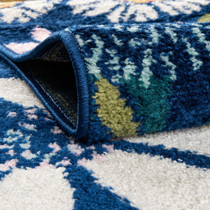 Navy Blue 10' x 10' Bloom Square Area Rug 100% Polypropylene With Cotton Backing Easy Clean Colorful Blooming Flower Floral Carpet for Living Dining Room Office Dorms for Sale at Rug Engine