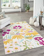 White 7' 10 x 11' Bloom Rectangle Area Rug 100% Polypropylene With Cotton Backing Easy Clean Colorful Blooming Flower Floral Carpet for Living Dining Room Office Dorms for Sale at Rug Engine