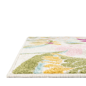 White 10' x 14' Bloom Rectangle Area Rug 100% Polypropylene With Cotton Backing Easy Clean Colorful Blooming Flower Floral Carpet for Living Dining Room Office Dorms for Sale at Rug Engine