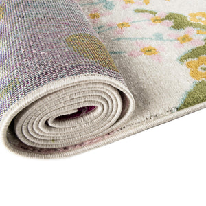 White 10' x 13' 1 Bloom Rectangle Area Rug 100% Polypropylene With Cotton Backing Easy Clean Colorful Blooming Flower Floral Carpet for Living Dining Room Office Dorms for Sale at Rug Engine