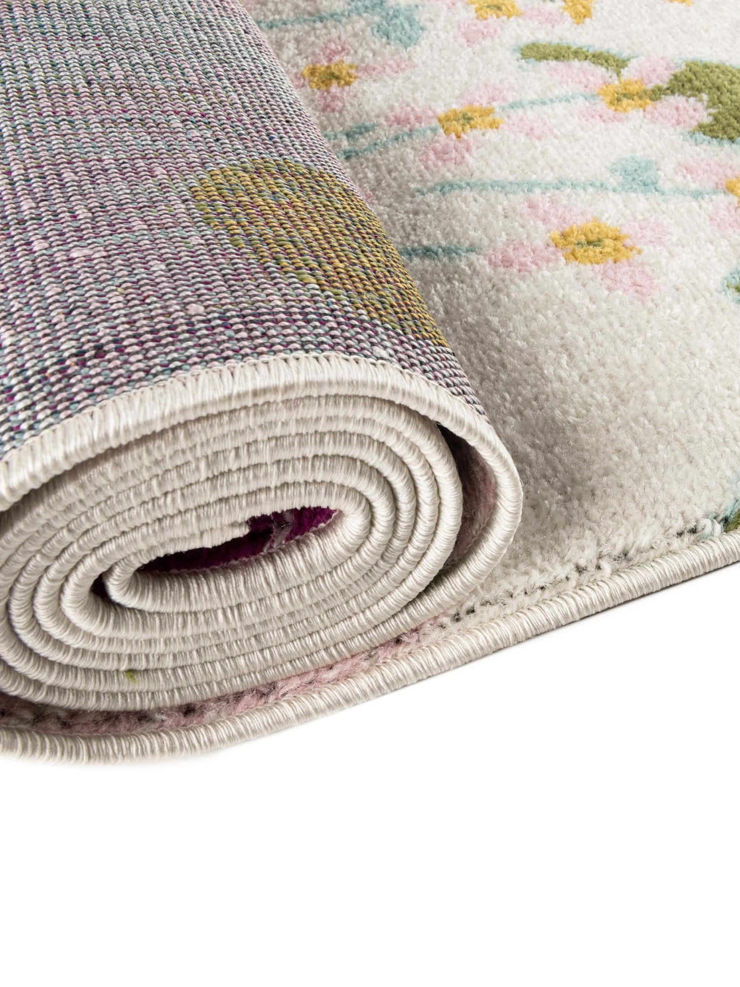 White 6' x 6' Bloom Round Area Rug 100% Polypropylene With Cotton Backing Easy Clean Colorful Blooming Flower Floral Carpet for Living Dining Room Office Dorms for Sale at Rug Engine