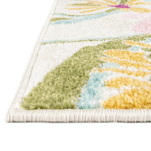 White 7' x 7' Bloom Octagon Area Rug 100% Polypropylene With Cotton Backing Easy Clean Colorful Blooming Flower Floral Carpet for Living Dining Room Office Dorms for Sale at Rug Engine