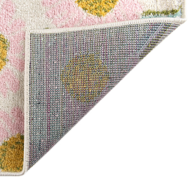 White 7' x 7' Bloom Octagon Area Rug 100% Polypropylene With Cotton Backing Easy Clean Colorful Blooming Flower Floral Carpet for Living Dining Room Office Dorms for Sale at Rug Engine
