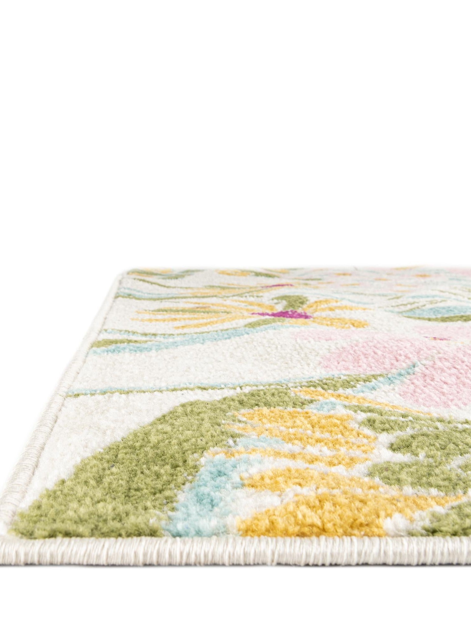 White 2' x 6' 1 Bloom Runner Area Rug 100% Polypropylene With Cotton Backing Easy Clean Colorful Blooming Flower Floral Carpet for Living Dining Room Office Dorms for Sale at Rug Engine