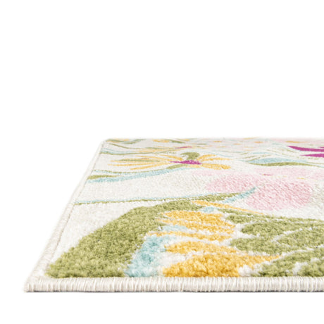 White 2' 7 x 10' Bloom Runner Area Rug 100% Polypropylene With Cotton Backing Easy Clean Colorful Blooming Flower Floral Carpet for Living Dining Room Office Dorms for Sale at Rug Engine