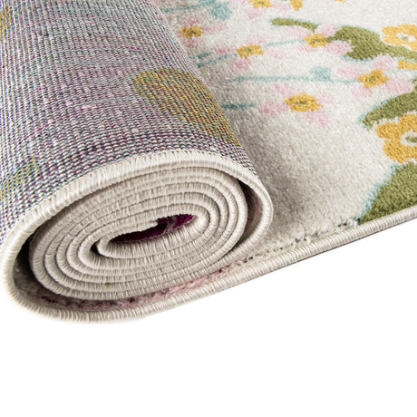 White 2' 7 x 12' Bloom Runner Area Rug 100% Polypropylene With Cotton Backing Easy Clean Colorful Blooming Flower Floral Carpet for Living Dining Room Office Dorms for Sale at Rug Engine