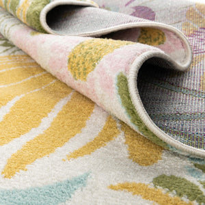 White 2' 7 x 12' Bloom Runner Area Rug 100% Polypropylene With Cotton Backing Easy Clean Colorful Blooming Flower Floral Carpet for Living Dining Room Office Dorms for Sale at Rug Engine