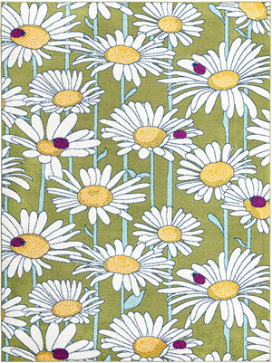 Green 9' x 12' Bloom Rectangle Area Rug 100% Polypropylene With Cotton Backing Easy Clean Colorful Blooming Flower Floral Carpet for Living Dining Room Office Dorms for Sale at Rug Engine