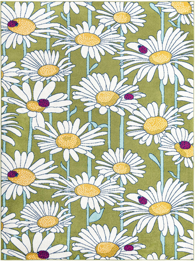 Green 9' x 12' Bloom Rectangle Area Rug 100% Polypropylene With Cotton Backing Easy Clean Colorful Blooming Flower Floral Carpet for Living Dining Room Office Dorms for Sale at Rug Engine