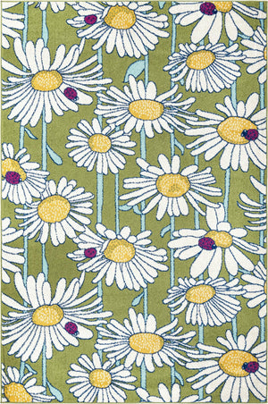 Green 6' 1 x 9' Bloom Rectangle Area Rug 100% Polypropylene With Cotton Backing Easy Clean Colorful Blooming Flower Floral Carpet for Living Dining Room Office Dorms for Sale at Rug Engine