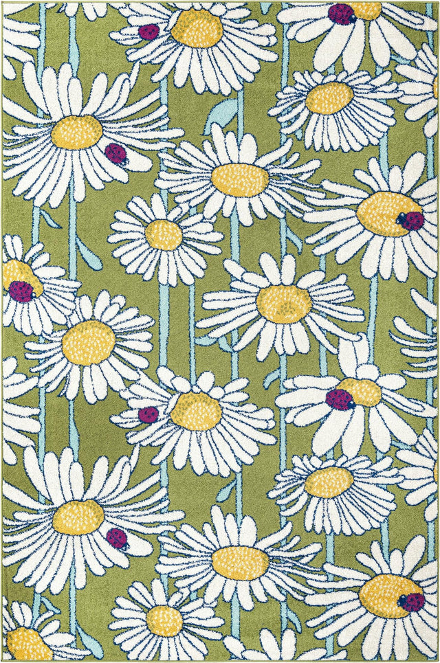 Green 6' 1 x 9' Bloom Rectangle Area Rug 100% Polypropylene With Cotton Backing Easy Clean Colorful Blooming Flower Floral Carpet for Living Dining Room Office Dorms for Sale at Rug Engine