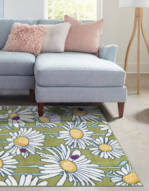 Green 6' 1 x 9' Bloom Rectangle Area Rug 100% Polypropylene With Cotton Backing Easy Clean Colorful Blooming Flower Floral Carpet for Living Dining Room Office Dorms for Sale at Rug Engine