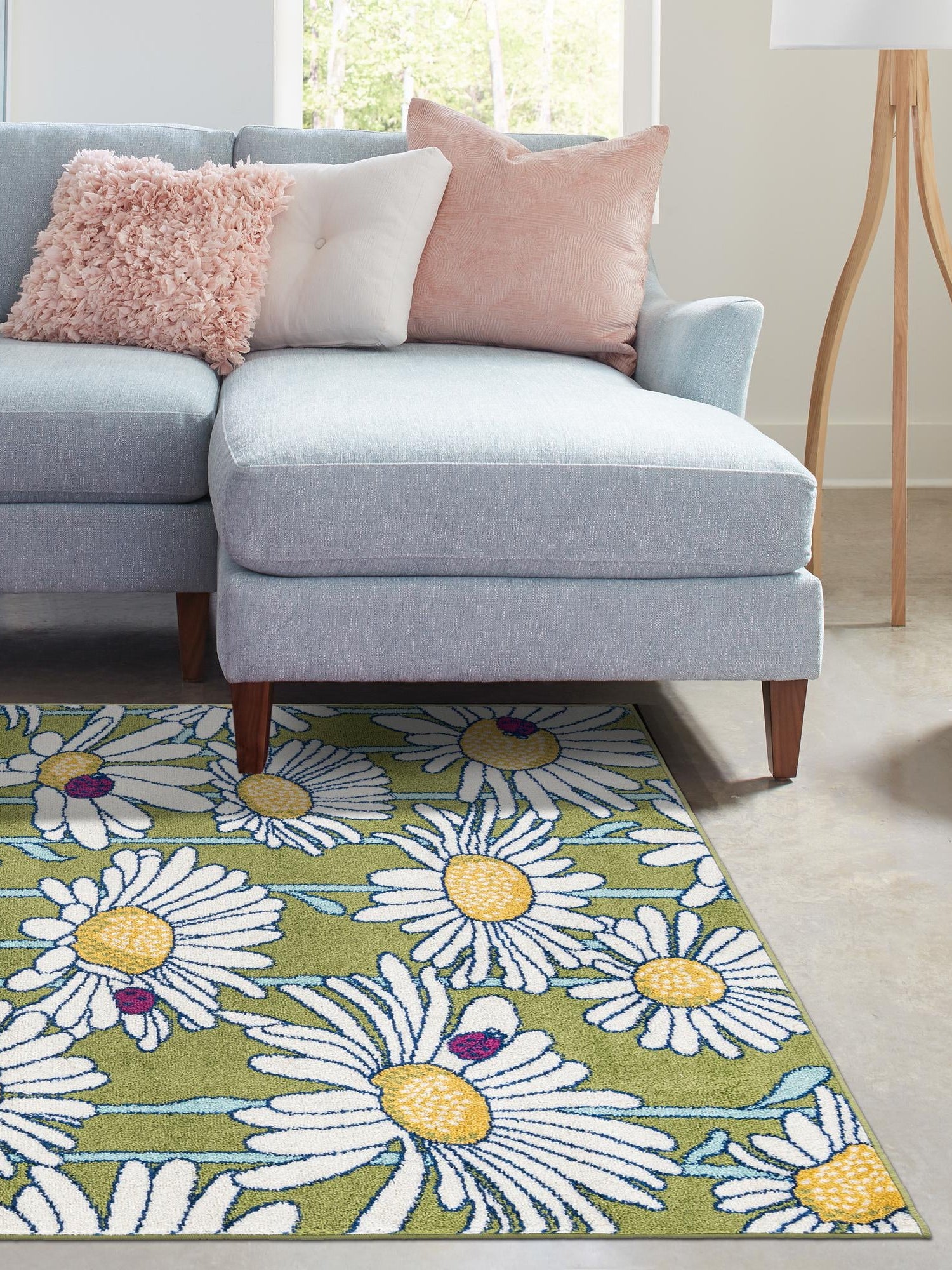 Green 10' x 14' Bloom Rectangle Area Rug 100% Polypropylene With Cotton Backing Easy Clean Colorful Blooming Flower Floral Carpet for Living Dining Room Office Dorms for Sale at Rug Engine