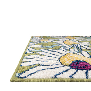Green 2' x 3' 1 Bloom Rectangle Area Rug 100% Polypropylene With Cotton Backing Easy Clean Colorful Blooming Flower Floral Carpet for Living Dining Room Office Dorms for Sale at Rug Engine