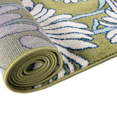 Green 6' 1 x 9' Bloom Rectangle Area Rug 100% Polypropylene With Cotton Backing Easy Clean Colorful Blooming Flower Floral Carpet for Living Dining Room Office Dorms for Sale at Rug Engine