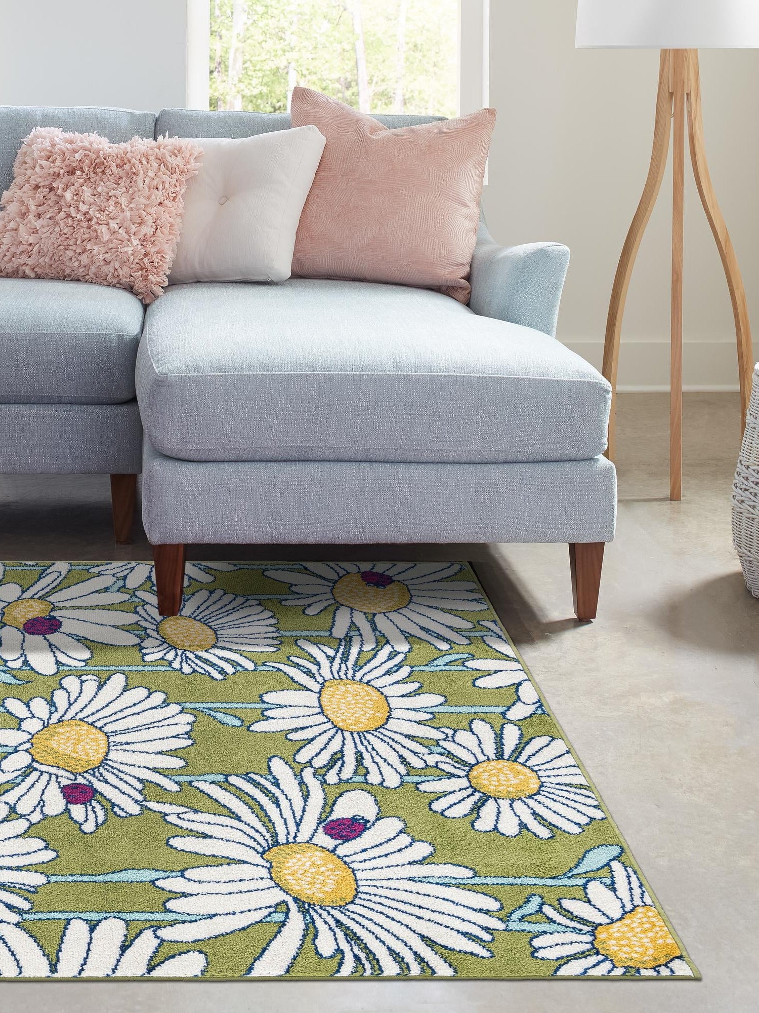 Green 9' x 12' Bloom Rectangle Area Rug 100% Polypropylene With Cotton Backing Easy Clean Colorful Blooming Flower Floral Carpet for Living Dining Room Office Dorms for Sale at Rug Engine