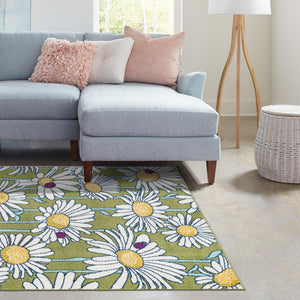 Green 9' x 12' Bloom Rectangle Area Rug 100% Polypropylene With Cotton Backing Easy Clean Colorful Blooming Flower Floral Carpet for Living Dining Room Office Dorms for Sale at Rug Engine