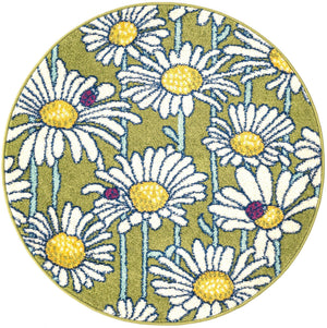 Green 3' 3 x 3' 3 Bloom Round Area Rug 100% Polypropylene With Cotton Backing Easy Clean Colorful Blooming Flower Floral Carpet for Living Dining Room Office Dorms for Sale at Rug Engine