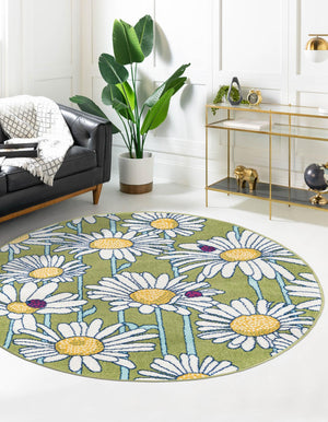 Green 3' 3 x 3' 3 Bloom Round Area Rug 100% Polypropylene With Cotton Backing Easy Clean Colorful Blooming Flower Floral Carpet for Living Dining Room Office Dorms for Sale at Rug Engine