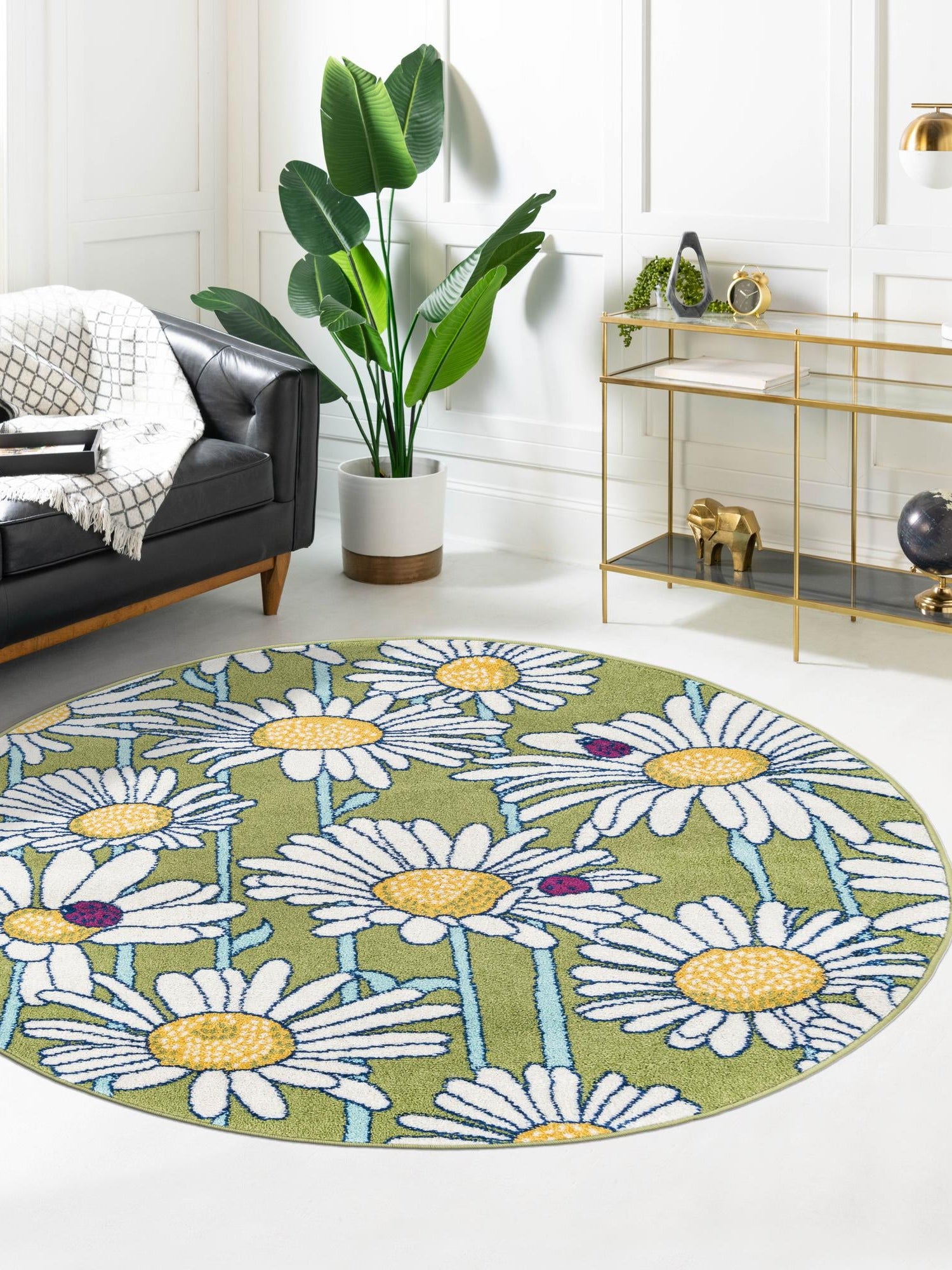Green 5' 3 x 5' 3 Bloom Round Area Rug 100% Polypropylene With Cotton Backing Easy Clean Colorful Blooming Flower Floral Carpet for Living Dining Room Office Dorms for Sale at Rug Engine