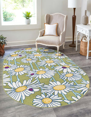 Green 7' 10 x 10' Bloom Oval Area Rug 100% Polypropylene With Cotton Backing Easy Clean Colorful Blooming Flower Floral Carpet for Living Dining Room Office Dorms for Sale at Rug Engine