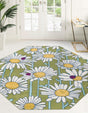 Green 7' x 7' Bloom Octagon Area Rug 100% Polypropylene With Cotton Backing Easy Clean Colorful Blooming Flower Floral Carpet for Living Dining Room Office Dorms for Sale at Rug Engine