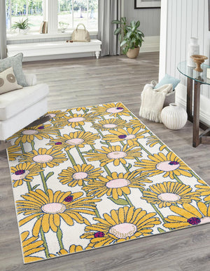 White 7' 10 x 10' Bloom Rectangle Area Rug 100% Polypropylene With Cotton Backing Easy Clean Colorful Blooming Flower Floral Carpet for Living Dining Room Office Dorms for Sale at Rug Engine