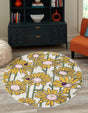 White 7' x 7' Bloom Round Area Rug 100% Polypropylene With Cotton Backing Easy Clean Colorful Blooming Flower Floral Carpet for Living Dining Room Office Dorms for Sale at Rug Engine