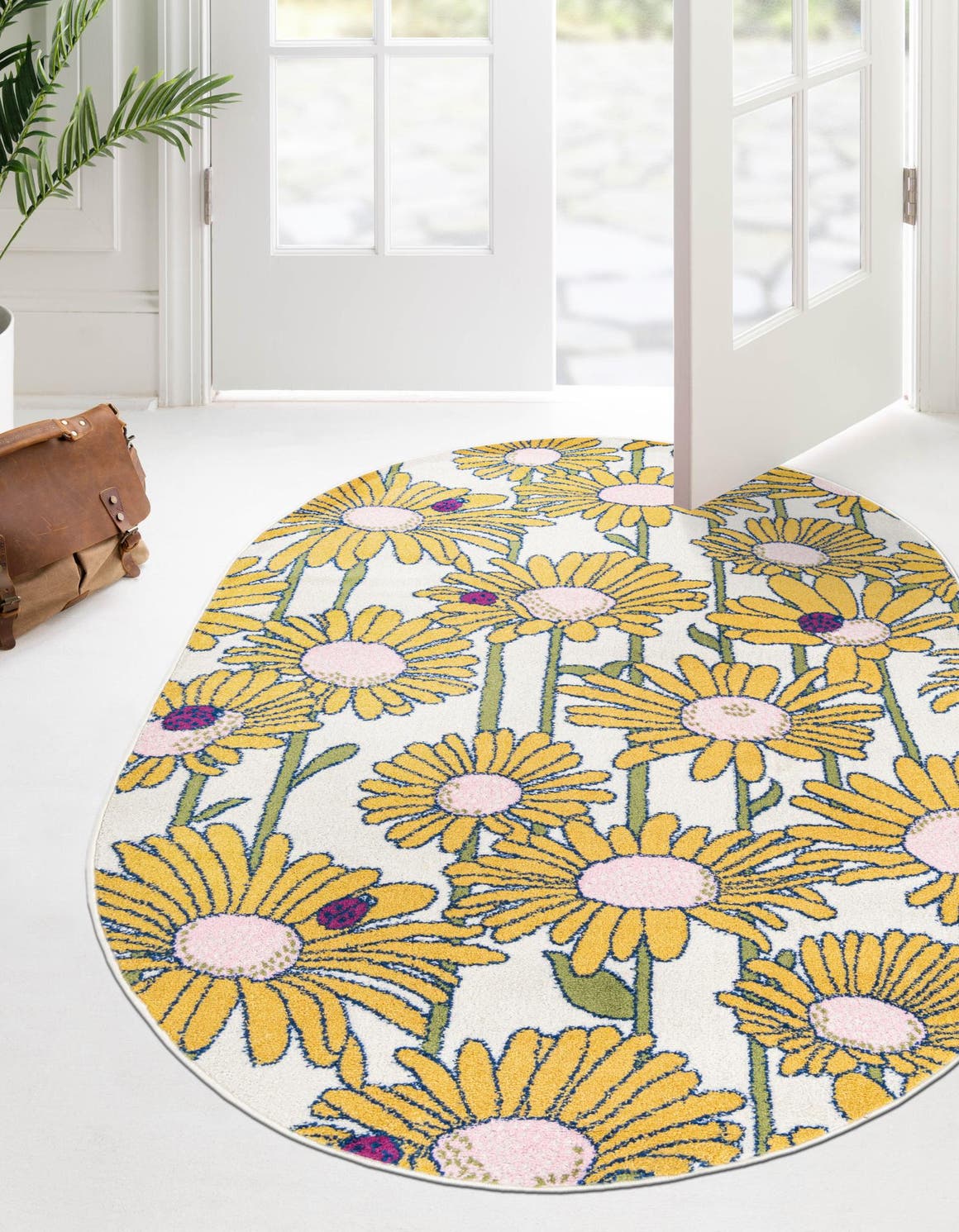 White 7' 10 x 10' Bloom Oval Area Rug 100% Polypropylene With Cotton Backing Easy Clean Colorful Blooming Flower Floral Carpet for Living Dining Room Office Dorms for Sale at Rug Engine